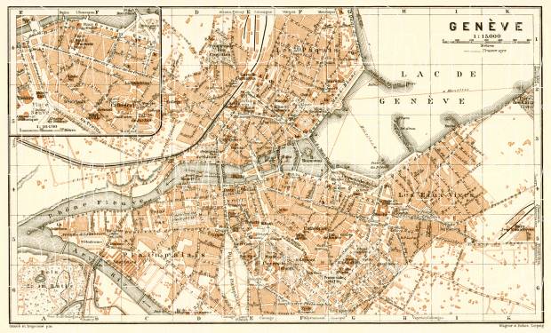 Geneva (Genf, Genève) city map, 1909. Use the zooming tool to explore in higher level of detail. Obtain as a quality print or high resolution image