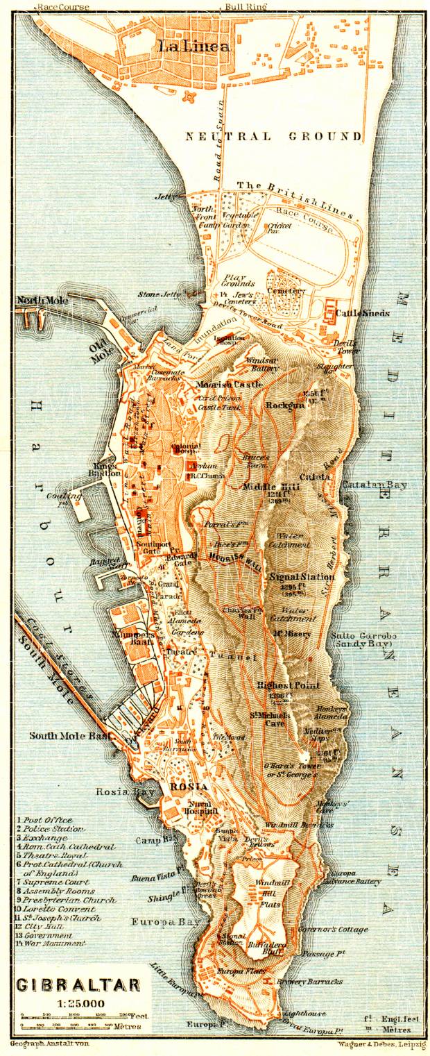 Gibraltar and environs map, 1929. Use the zooming tool to explore in higher level of detail. Obtain as a quality print or high resolution image