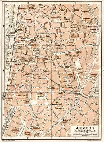 Antwerp (Antwerpen, Anvers), city centre map, 1909