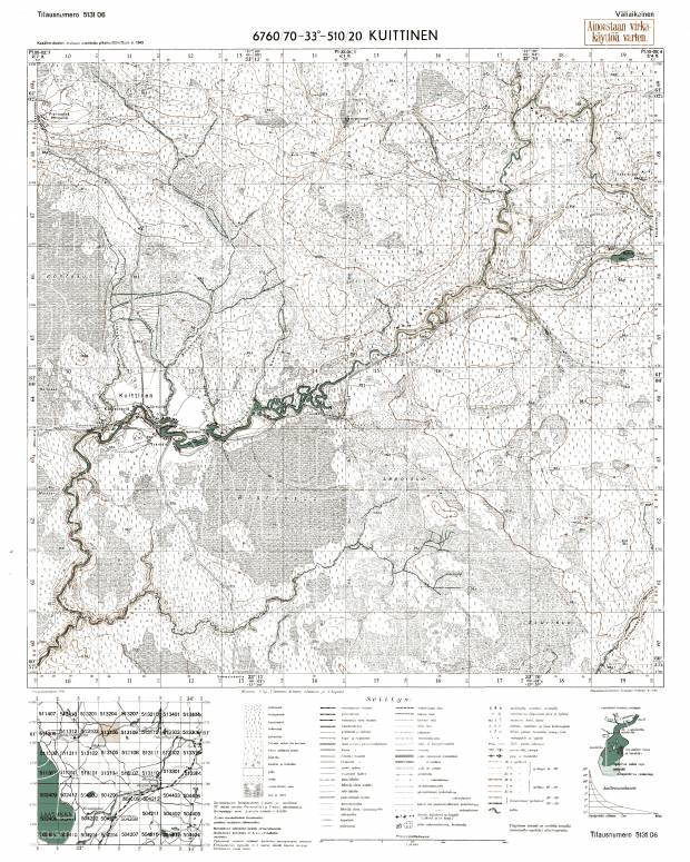 Kuiteža. Kuittinen. Topografikartta 513106. Topographic map from 1943. Use the zooming tool to explore in higher level of detail. Obtain as a quality print or high resolution image