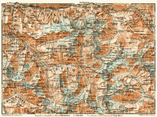 Romanche Valley and Vénéon Valley map, 1913. Use the zooming tool to explore in higher level of detail. Obtain as a quality print or high resolution image