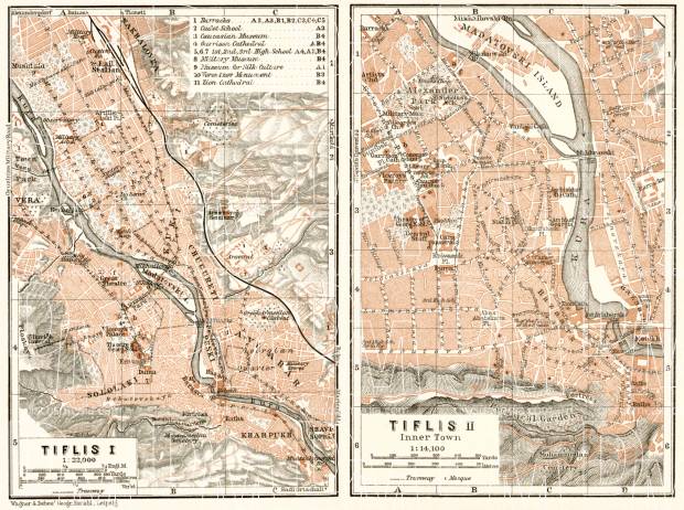 Tiflis (თბილისი, Tbilisi) city map, 1914. Use the zooming tool to explore in higher level of detail. Obtain as a quality print or high resolution image