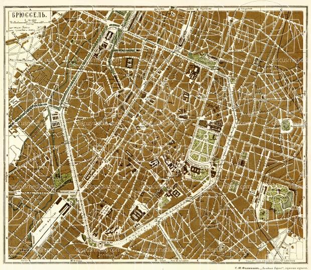 Brussels (Брюссель, Brussel, Bruxelles), city map (Legend in Russian), 1903. Use the zooming tool to explore in higher level of detail. Obtain as a quality print or high resolution image