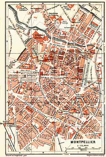 Montpellier city map, 1885