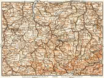 North Bohemia on the map of Erzgebirge (Ore) Mountains or Krušné hory, 1911