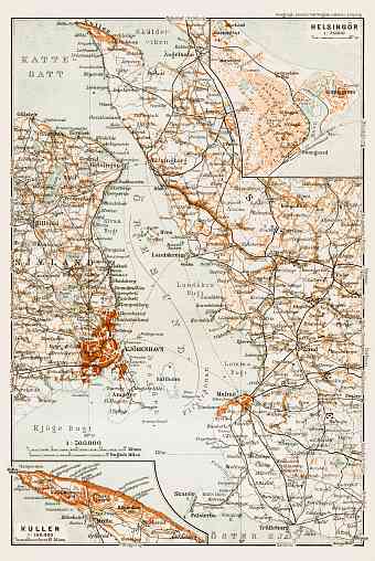 Öresund (the Sound, Øresund), general map. With Kullen map and Helsingör (Helsingør) plan, 1910