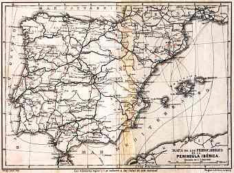 Spain of the railway map of Iberian Peninsula, 1929