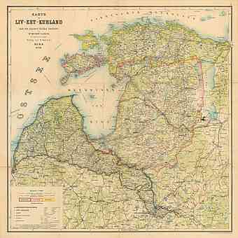 Latvia on the map of Baltics (Estonia, Livonia and Courland - Livland, Estland, Kurland), 1898