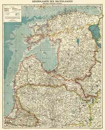 Latvia on the general map of the Baltics (Generalkarte des Baltenlandes), about 1917