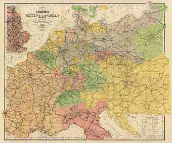 Slovakia on the railway map of the central Europe, 1884
