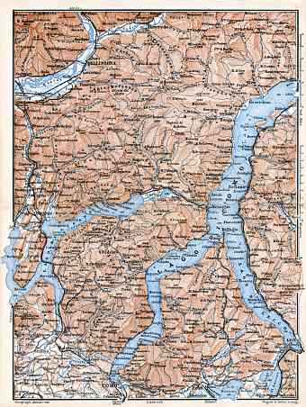 Canton Ticino on the map of lakes of Como and Lugano environs, 1897