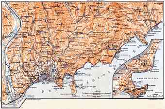 Monaco and Monte Carlo town plan on the map of Nice, Menton and environs, 1900