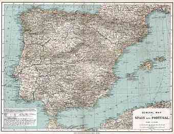 Portugal on the general map of the Iberian Peninsula (Spain and Portugal), 1913
