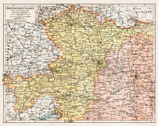 Hungary on the map of the western part of Austria-Hungary, 1903. Use the zooming tool to explore in higher level of detail. Obtain as a quality print or high resolution image