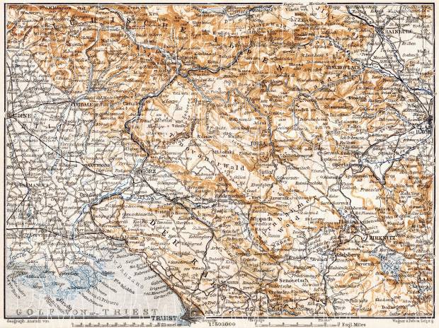 Italy on the map of the Austrian Littoral (Österreichisches Küstenland, Adriatisches Küstenland), 1906. Use the zooming tool to explore in higher level of detail. Obtain as a quality print or high resolution image
