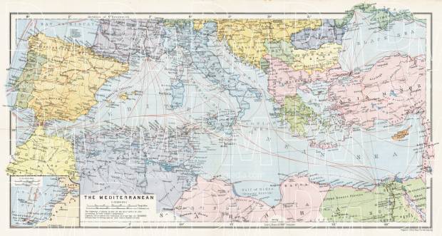 Italy on the map of the countries of the Mediterranean, 1911. Use the zooming tool to explore in higher level of detail. Obtain as a quality print or high resolution image