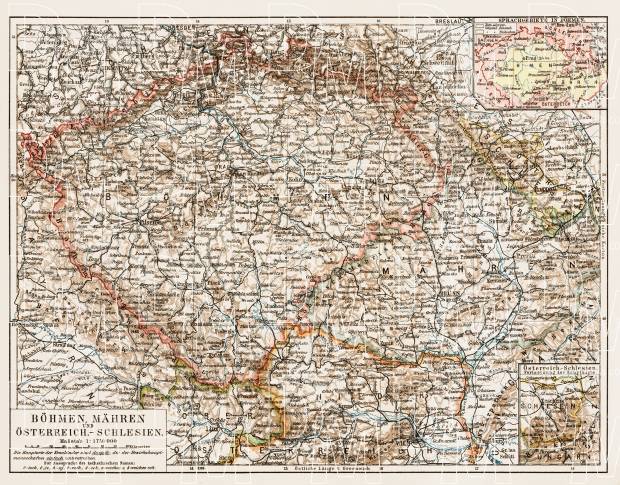 Poland on the general map of Bohemia, Moravia and Austrian Silesia, 1903. Use the zooming tool to explore in higher level of detail. Obtain as a quality print or high resolution image