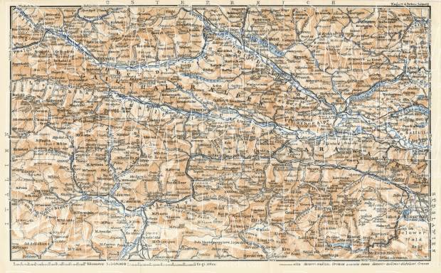 Italy on the map of West Karawanks (Karawanken) and North Julian Apls (Julijske Alpe, Alpi Giulie), 1929. Use the zooming tool to explore in higher level of detail. Obtain as a quality print or high resolution image