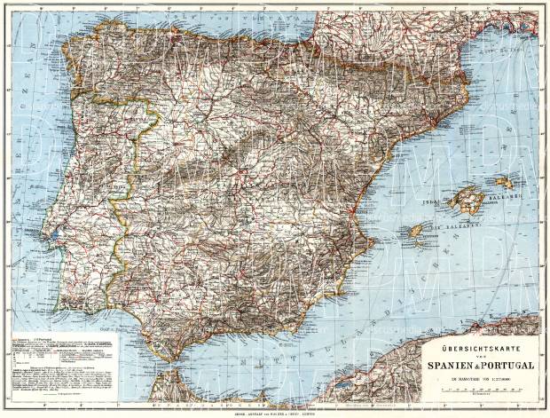 Gibraltar on the general map of the Iberian Peninsula (Spain and Portugal), 1929. Use the zooming tool to explore in higher level of detail. Obtain as a quality print or high resolution image