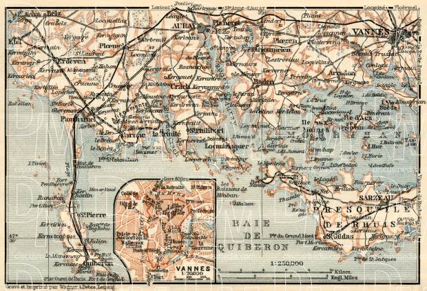Le Morbihan. Vannes and vicinities map, 1913. Use the zooming tool to explore in higher level of detail. Obtain as a quality print or high resolution image