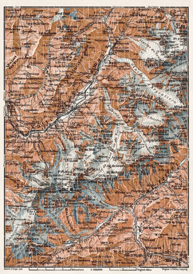 North Courmayeur on the map of Mont Blanc and Chamonix Valley, 1909. Use the zooming tool to explore in higher level of detail. Obtain as a quality print or high resolution image
