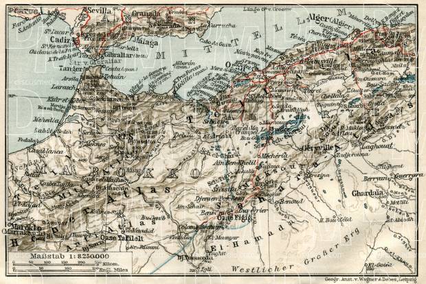 Morocco on the map of the northwestern part of the French Sudan, 1909. Use the zooming tool to explore in higher level of detail. Obtain as a quality print or high resolution image