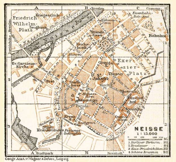 Neisse (Neiße, Nysa) town plan, 1911. Use the zooming tool to explore in higher level of detail. Obtain as a quality print or high resolution image