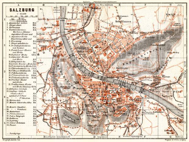 Salzburg city map, 1910. Use the zooming tool to explore in higher level of detail. Obtain as a quality print or high resolution image