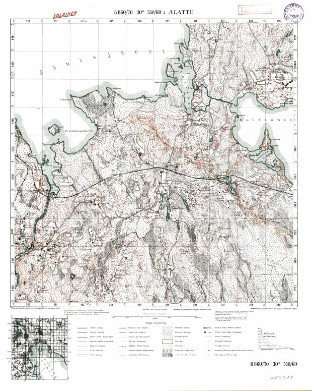 Alattu. Topografikartta 423304. Topographic map from 1927. Use the zooming tool to explore in higher level of detail. Obtain as a quality print or high resolution image