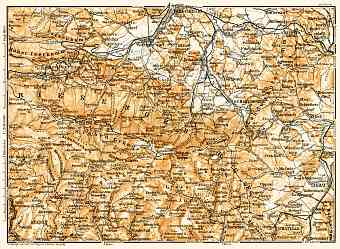 Karkonosze (Krkonoše, Riesengebirge) mountains map, 1906