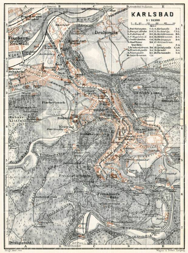 Karlsbad (Karlový Vary) city map, 1910. Use the zooming tool to explore in higher level of detail. Obtain as a quality print or high resolution image