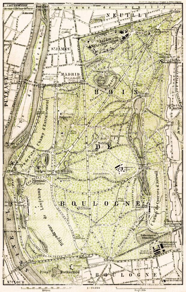 Bois de Boulogne - the Boulogne Woods map, 1903. Use the zooming tool to explore in higher level of detail. Obtain as a quality print or high resolution image