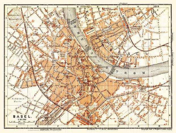 Basel (Bâle, Basle) city map, 1897. Use the zooming tool to explore in higher level of detail. Obtain as a quality print or high resolution image