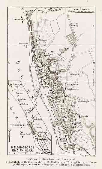 Hälsingborg (Helsingborg) and environs map, 1899