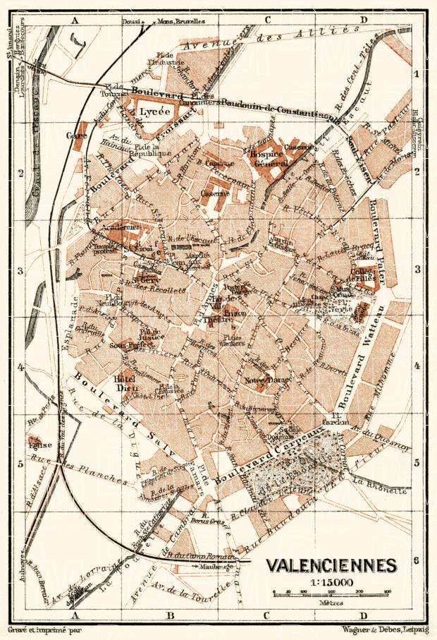 Valenciennes city map, 1913. Use the zooming tool to explore in higher level of detail. Obtain as a quality print or high resolution image