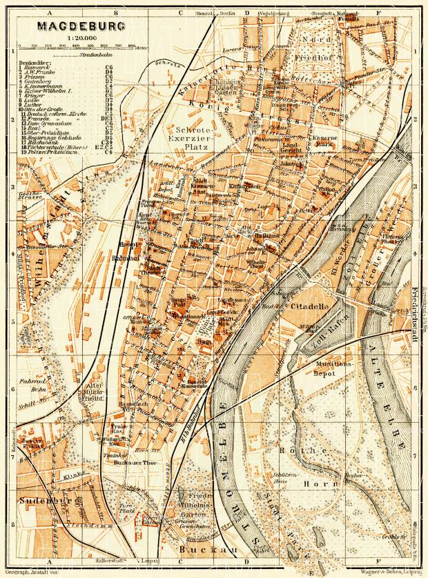 Magdeburg city map, 1906. Use the zooming tool to explore in higher level of detail. Obtain as a quality print or high resolution image