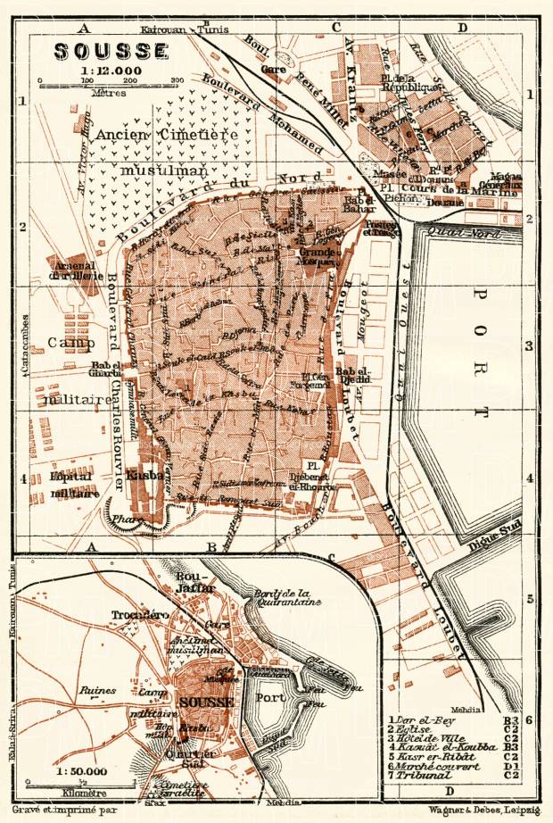 Sousse city map, 1909. Use the zooming tool to explore in higher level of detail. Obtain as a quality print or high resolution image