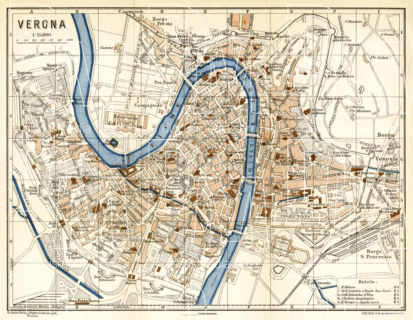 Old map of Verona in 1930. Buy vintage map replica poster print or