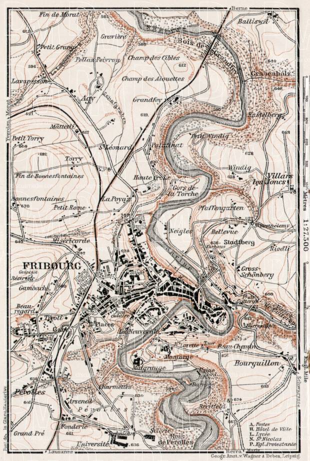 Fribourg and environs, 1909. Use the zooming tool to explore in higher level of detail. Obtain as a quality print or high resolution image