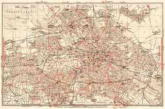 Berlin, city map with tramway and S-Bahn networks, 1910