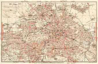 Berlin, city map with tramway and S-Bahn networks, 1910