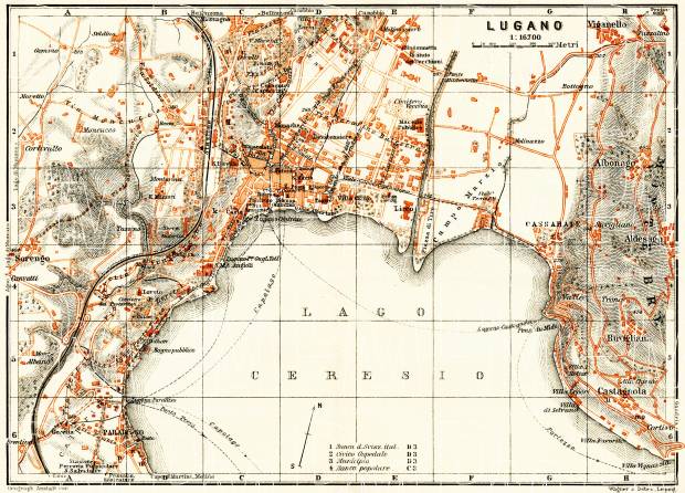Lugano city map, 1908. Use the zooming tool to explore in higher level of detail. Obtain as a quality print or high resolution image