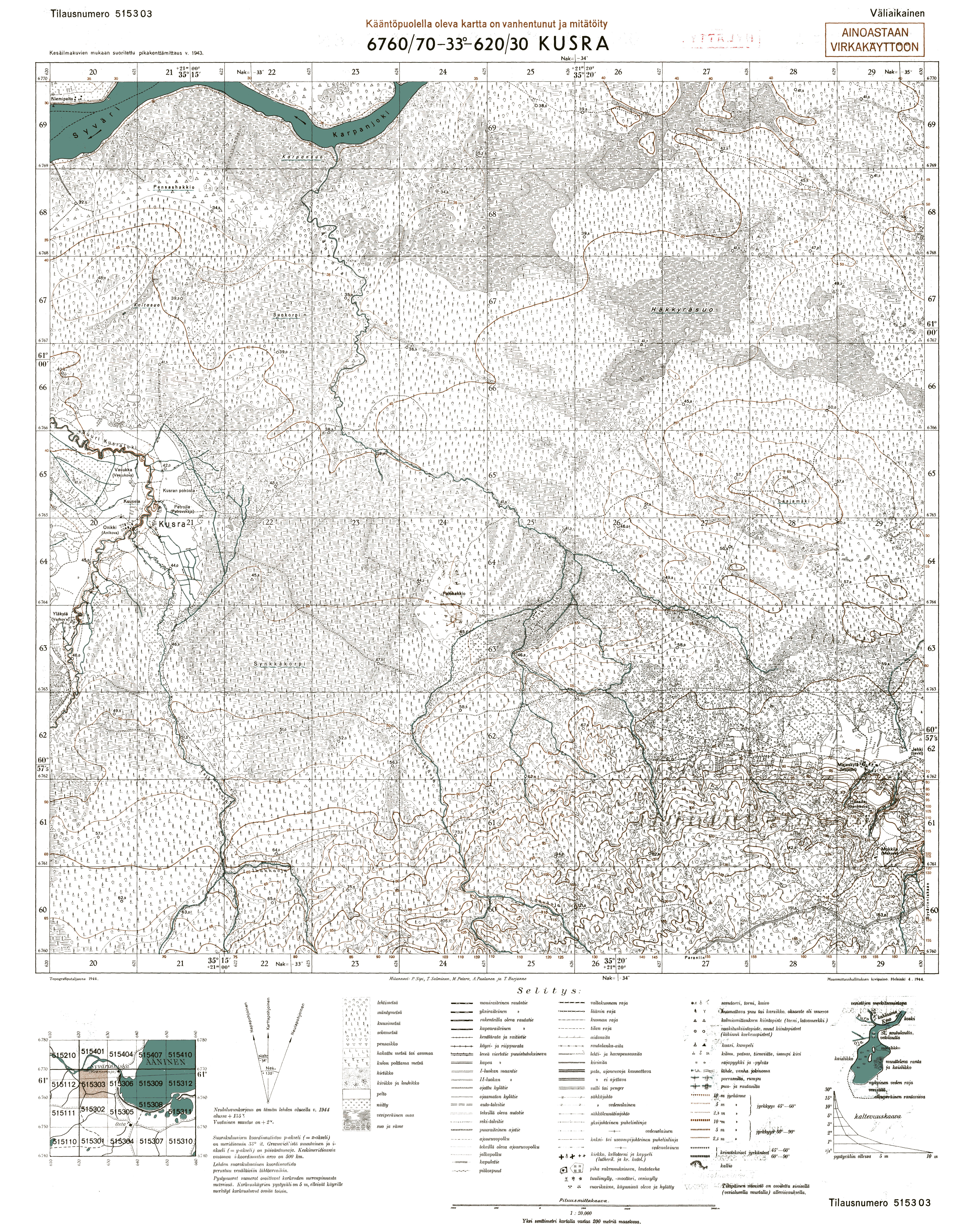 Kuzra. Kusra. Topografikartta 515303. Topographic map from 1944. Use the zooming tool to explore in higher level of detail. Obtain as a quality print or high resolution image