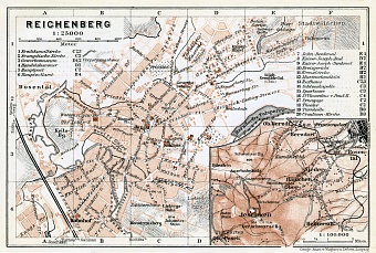 Reichenberg (Liberec), city map. Der Jeschken (Ještěd) and environs map, 1910