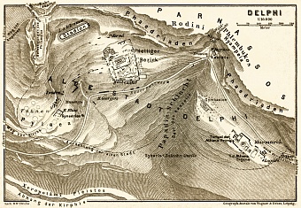 Delphi (Δελφοί), sacral site map, 1908