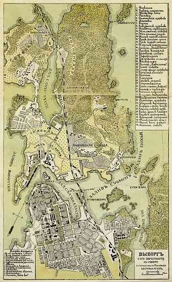 Vyborg (Выборгъ, Viipuri, Wiborg) city map, 1889