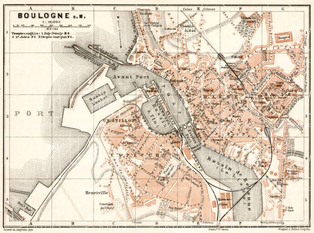 Boulogne-sur-Mer city map, 1909. Use the zooming tool to explore in higher level of detail. Obtain as a quality print or high resolution image