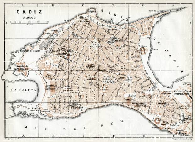 Cádiz city map, 1913. Use the zooming tool to explore in higher level of detail. Obtain as a quality print or high resolution image