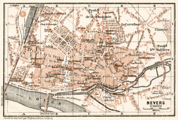 Nevers city map, 1909. Use the zooming tool to explore in higher level of detail. Obtain as a quality print or high resolution image