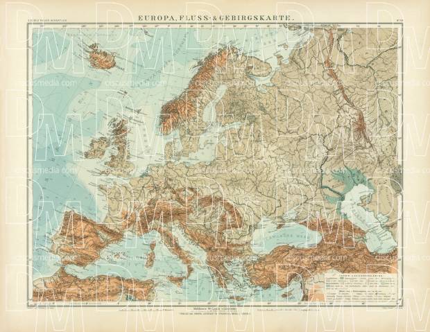 Physical Map of Europe, 1905. Use the zooming tool to explore in higher level of detail. Obtain as a quality print or high resolution image